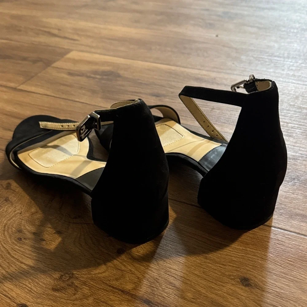 Alex Marie Black Suede Open-Toe Ankle-Strap Heels